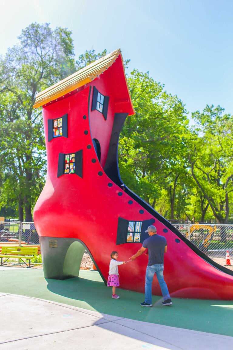 Old Woman Who Lived in a Shoe play structure at Fairytale Town in Sacramento.