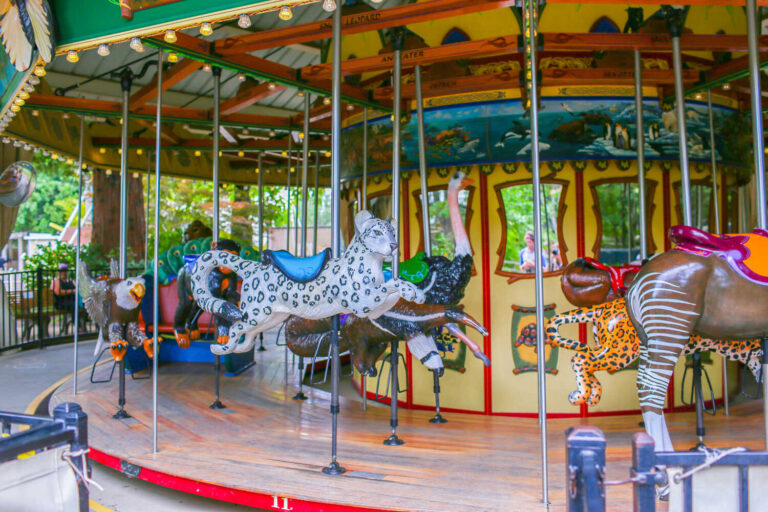 Wildlife-themed carousel at the Sacramento Zoo featuring animal ride figures.