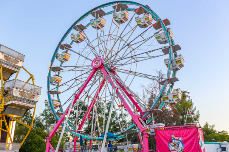 Ferris wheel towering over the midway at the Gold Country Fair in Auburn, California.